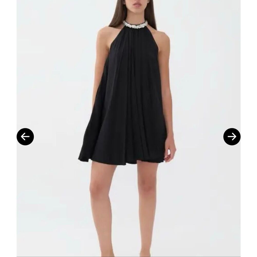 Nocturne Black Halter Mini Dress Shell Collar NWT Size S-M Cocktail Party